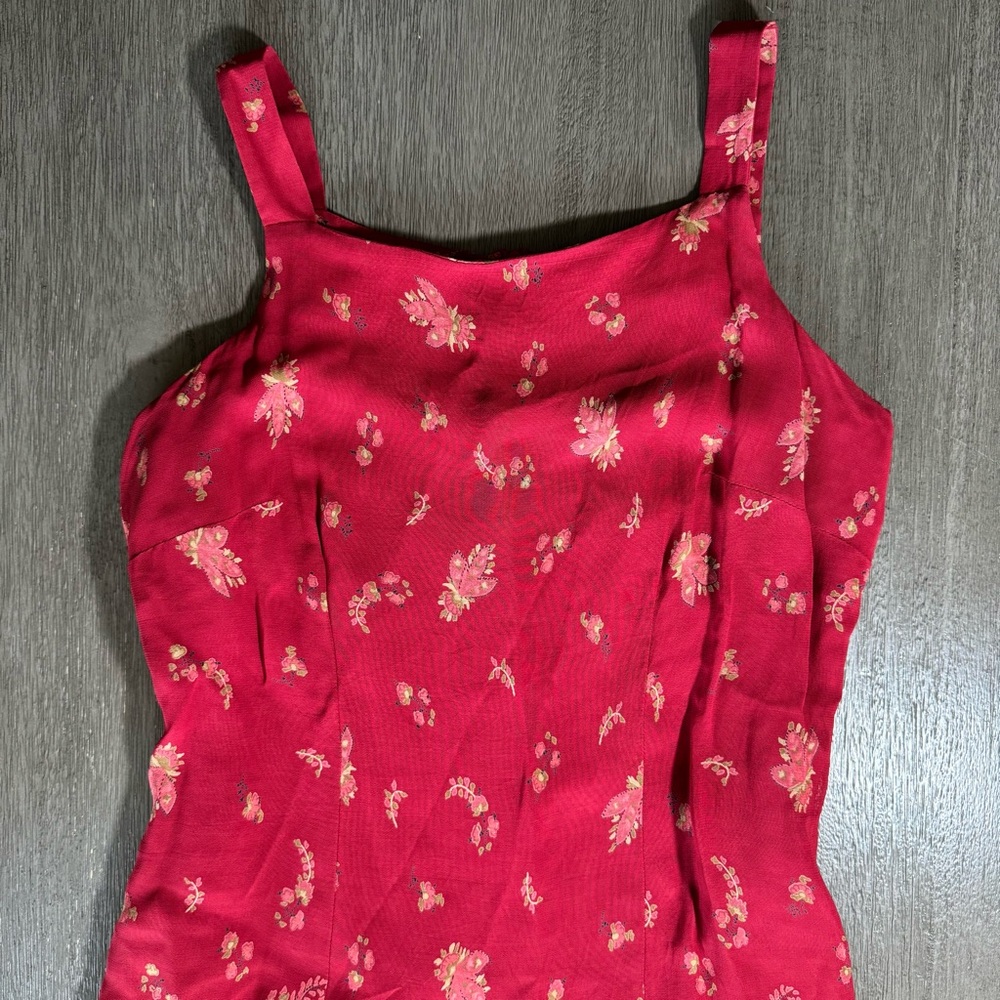 Vintage Eddie Bauer Maroon Floral Midi Dress Petite 6 - Picture 4 of 15